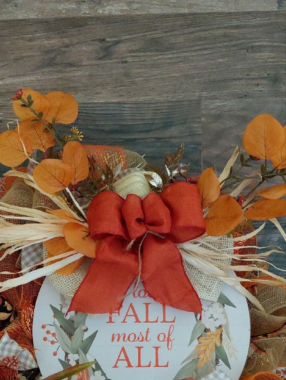 Autumn Fall Wreath - Orange Decorative Holiday Door Accent